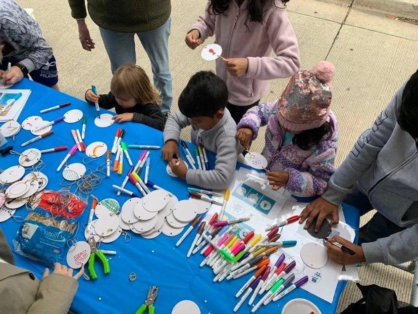 Children coloring an activity